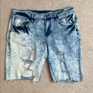 Rue21 Men's Custom 1 of 1 Acid Wash Blue Distressed Jean Shorts (Size: 34)